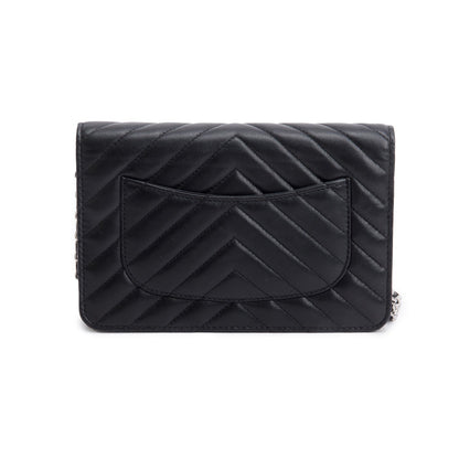 Chanel 2022 Black Chevron Lambskin Wallet on Chain