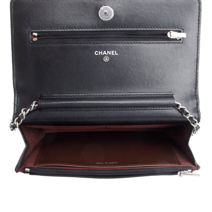 Chanel 2022 Black Chevron Lambskin Wallet on Chain