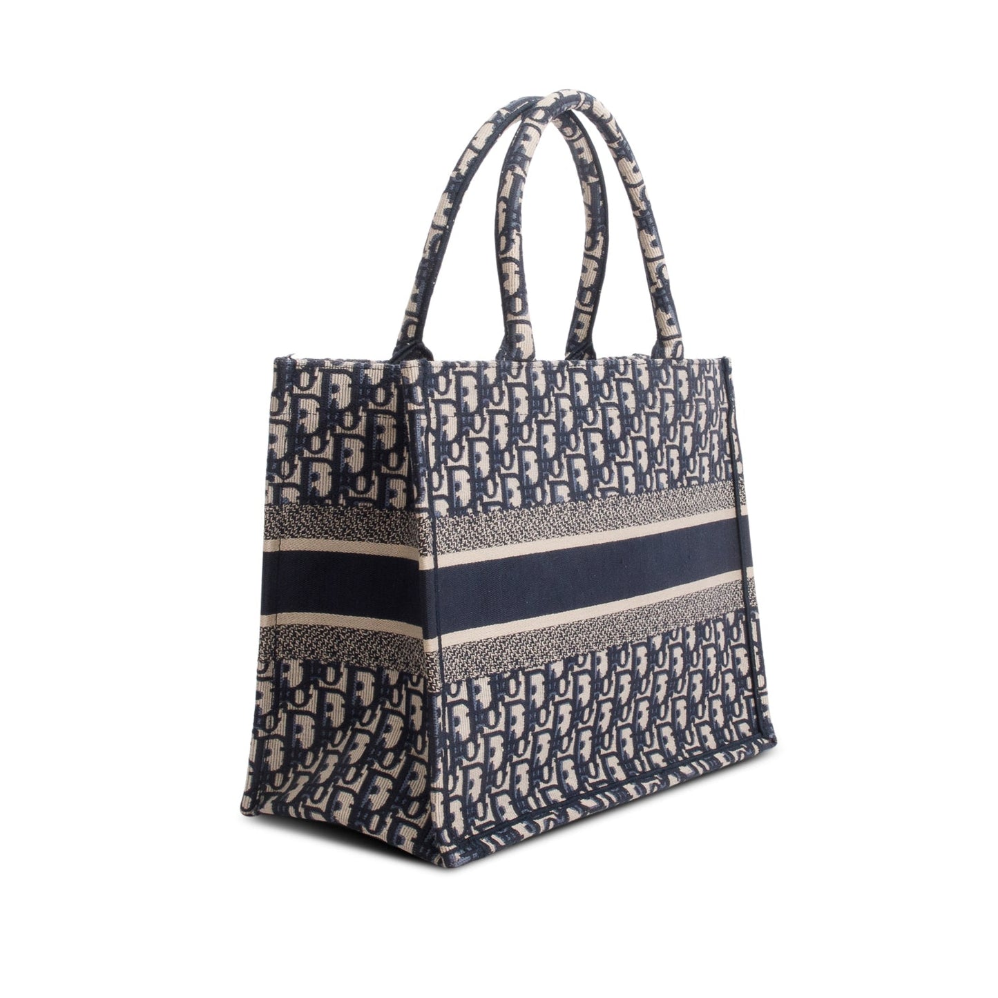 Christian Dior 2023 Ecru and Blue Oblique Embroidery Medium Book Tote