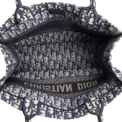 Christian Dior 2023 Ecru and Blue Oblique Embroidery Medium Book Tote