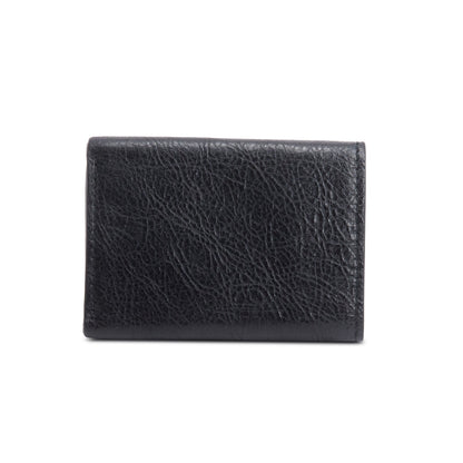 Balenciaga Black Crinkled Calfskin Leather City Mini Trifold Compact Wallet
