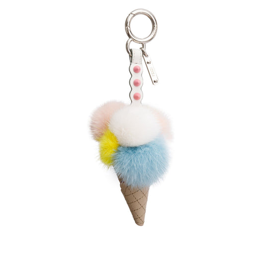 Fendi Multicolor Mink Fur & Calfskin Leather Fun Fair Ice Cream Cone Bag Charm