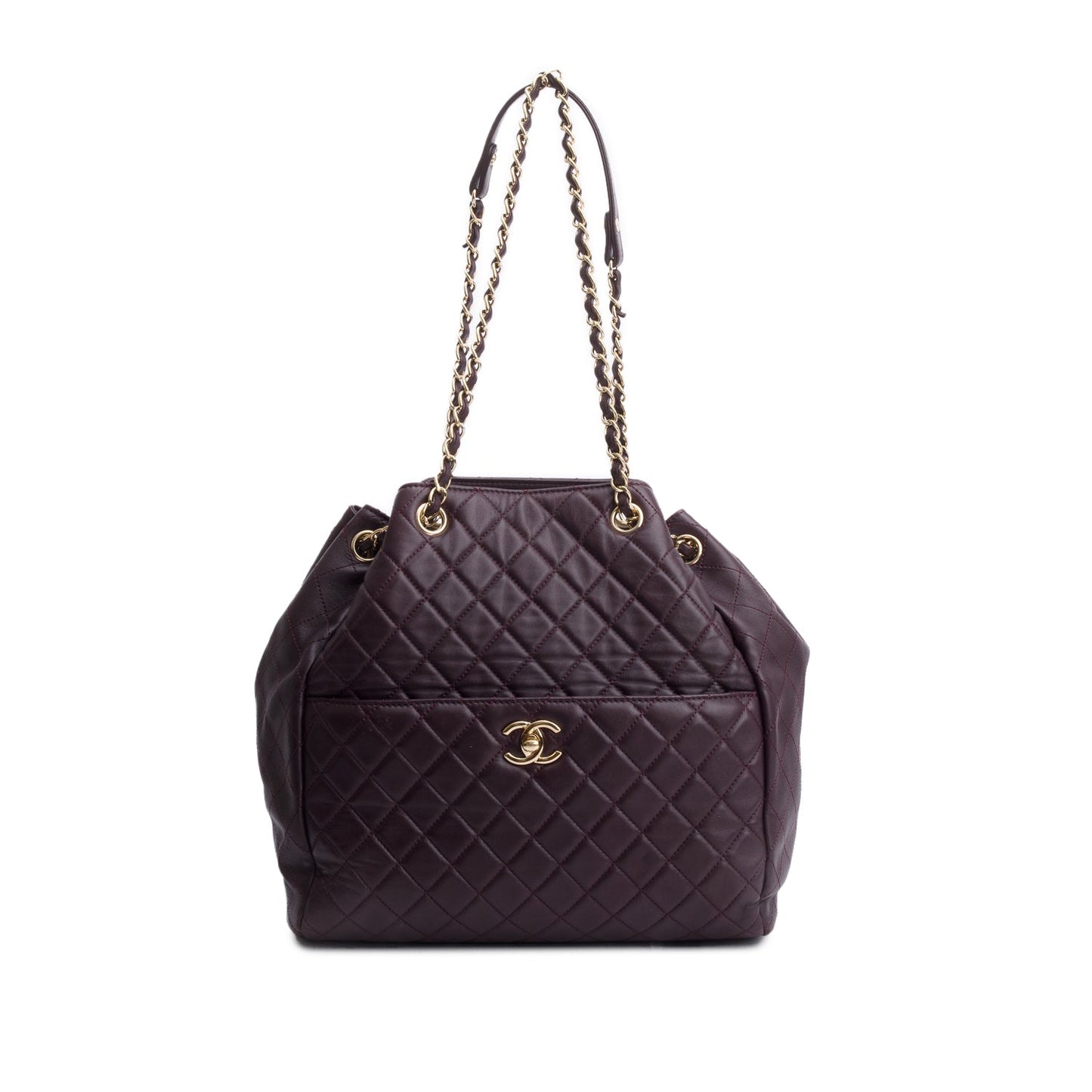 Chanel Purple Quilted Lambskin Drawstring Tote Bag