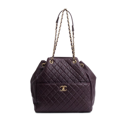 Chanel Purple Quilted Lambskin Drawstring Tote Bag
