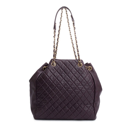 Chanel Purple Quilted Lambskin Drawstring Tote Bag