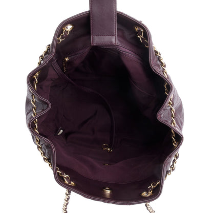 Chanel Purple Quilted Lambskin Drawstring Tote Bag