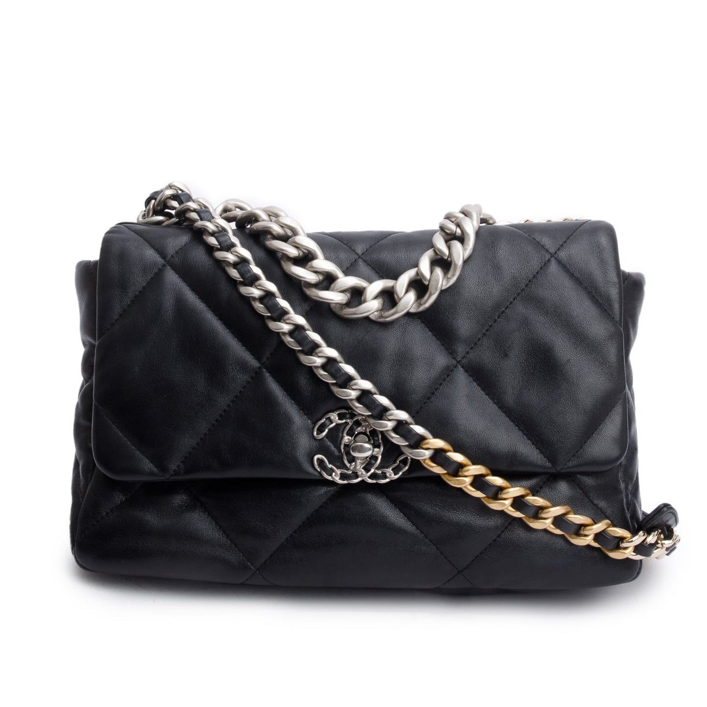 Chanel 2022 Black Lambskin Quilted Large 19 Flap Bag