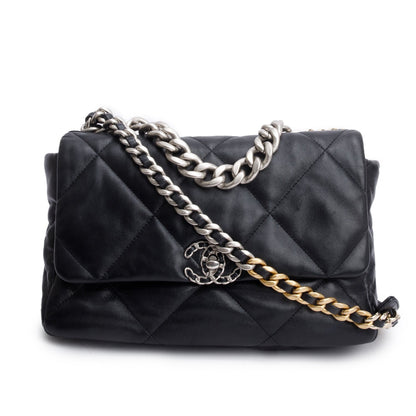 Chanel 2022 Black Lambskin Quilted Large 19 Flap Bag
