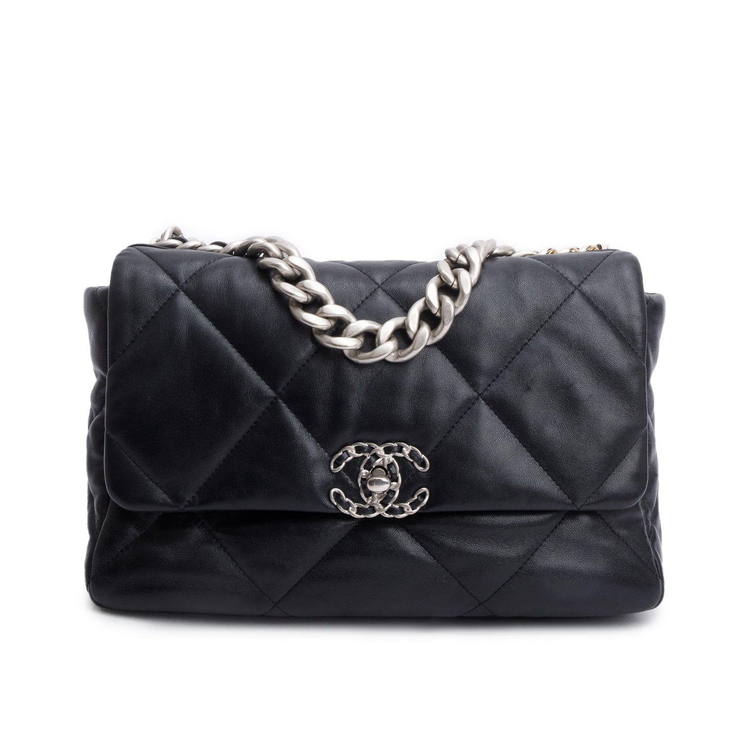 Chanel 2022 Black Lambskin Quilted Large 19 Flap Bag