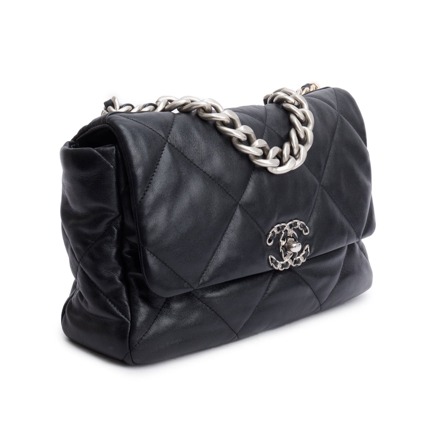 Chanel 2022 Black Lambskin Quilted Large 19 Flap Bag