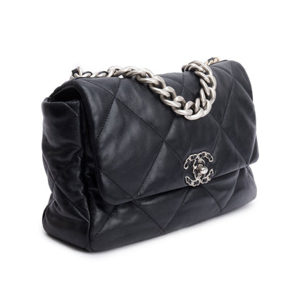 Chanel 2022 Black Lambskin Quilted Large 19 Flap Bag
