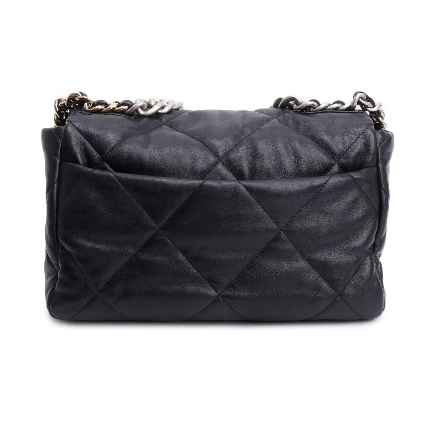 Chanel 2022 Black Lambskin Quilted Large 19 Flap Bag