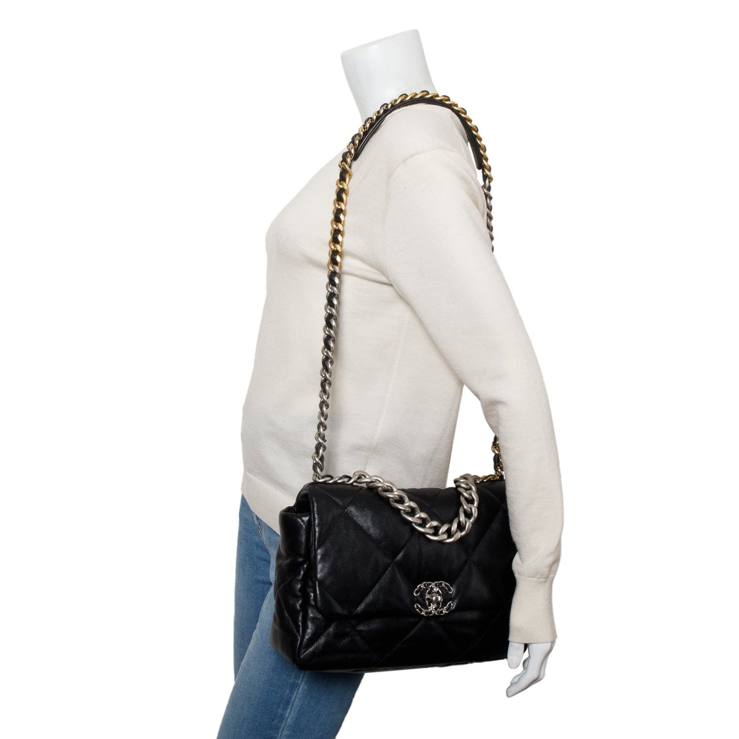 Chanel 2022 Black Lambskin Quilted Large 19 Flap Bag