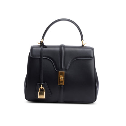 Celine 2023 Black Satinated Calfskin Small 16 Top Handle Bag