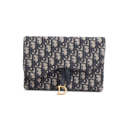 Christian Dior 2021 Blue Oblique Medium Saddle Pouch with Chain