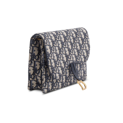 Christian Dior 2021 Blue Oblique Medium Saddle Pouch with Chain