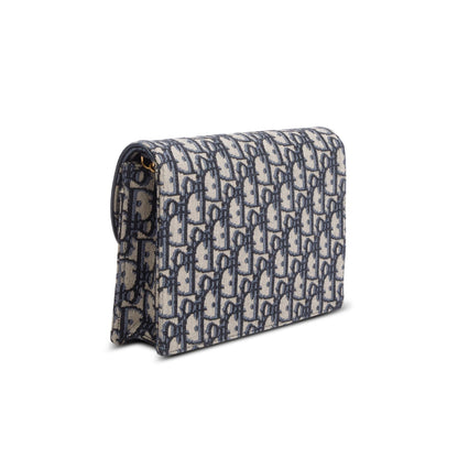 Christian Dior 2021 Blue Oblique Medium Saddle Pouch with Chain