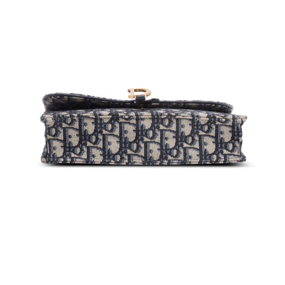 Christian Dior 2021 Blue Oblique Medium Saddle Pouch with Chain
