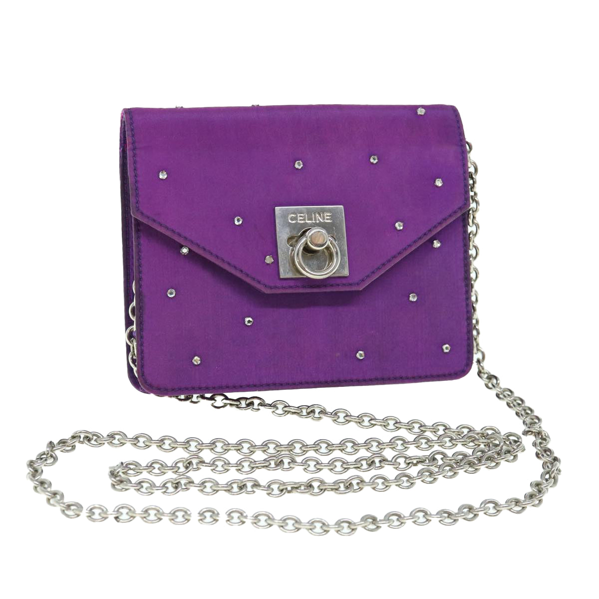Luxury CELINE Chain Pouch Satin Purple  64134