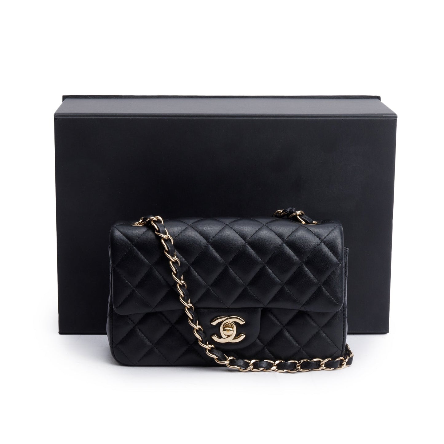 Chanel Black Lambskin Quilted Mini Rectangular Flap Bag