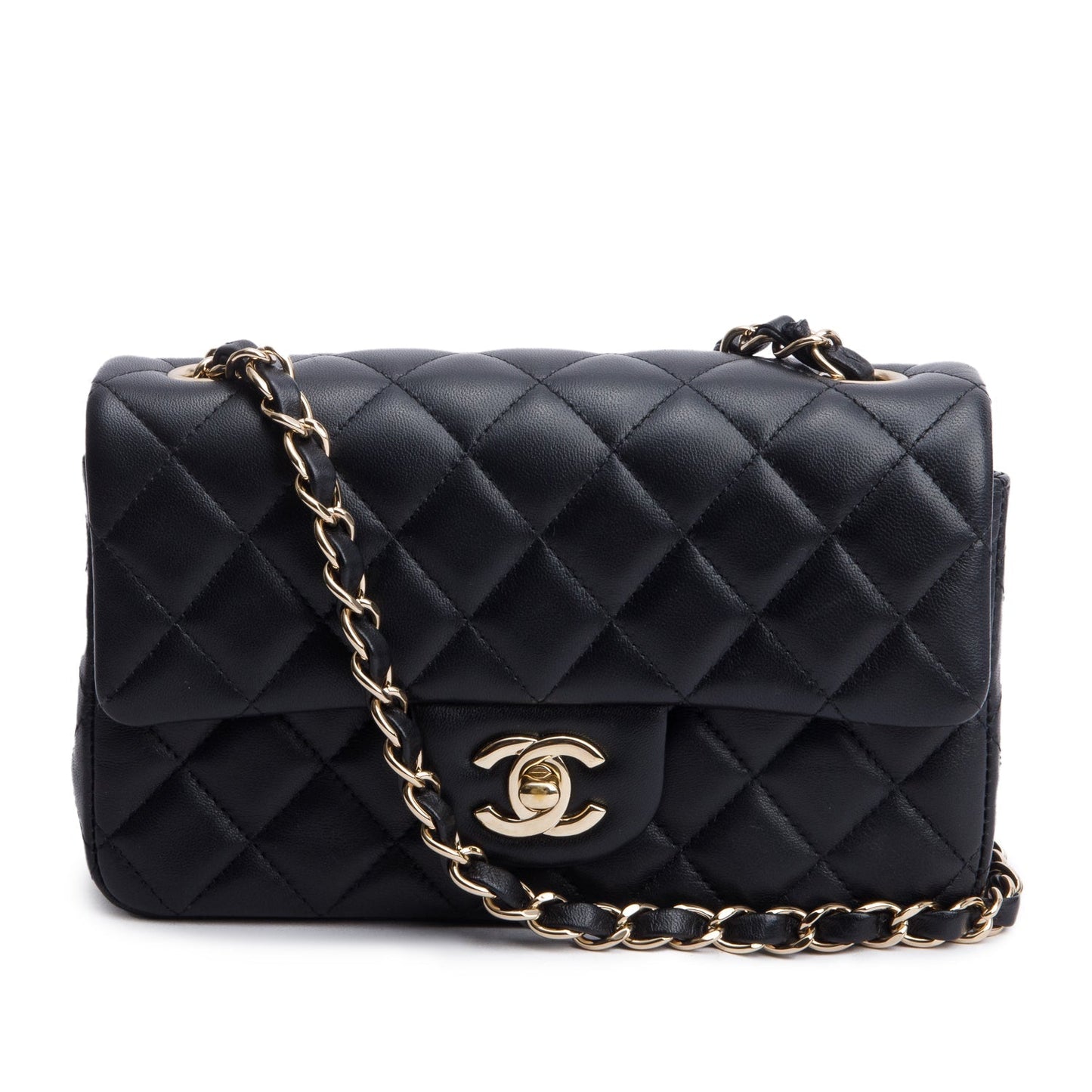 Chanel Black Lambskin Quilted Mini Rectangular Flap Bag