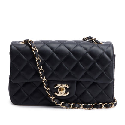 Chanel Black Lambskin Quilted Mini Rectangular Flap Bag