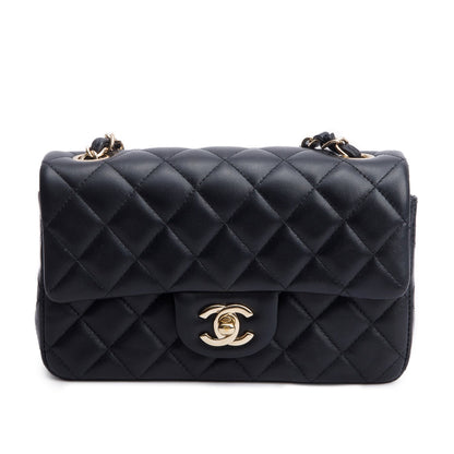 Chanel Black Lambskin Quilted Mini Rectangular Flap Bag