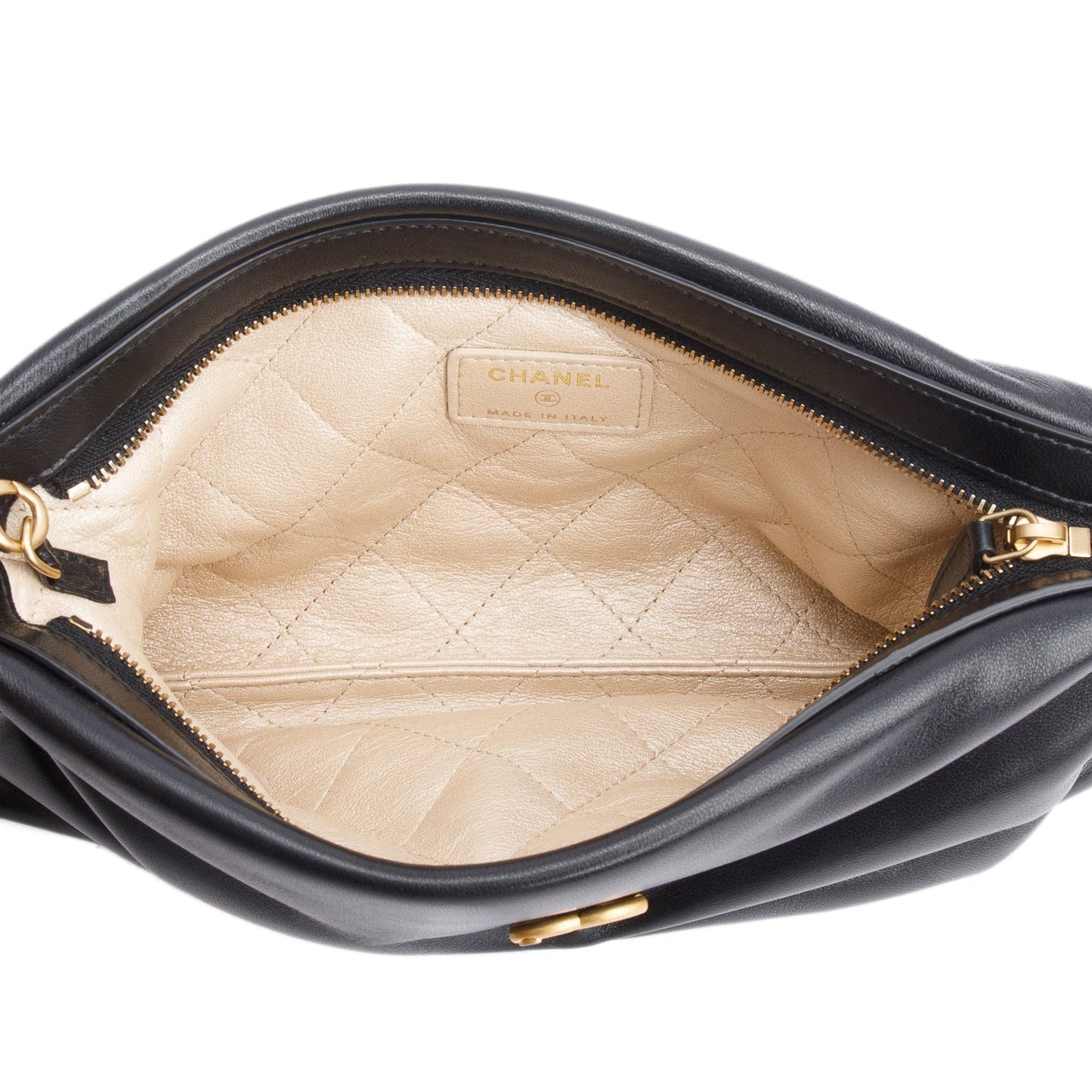 Chanel 2025 Black Shiny Lambskin Pearl Clutch