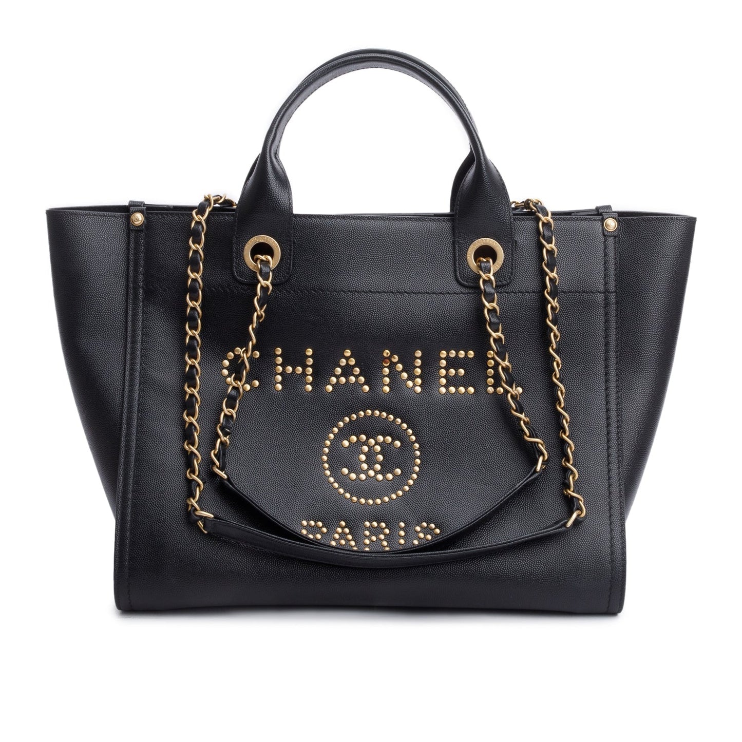 Chanel Black Caviar Small Studded Deauville Tote