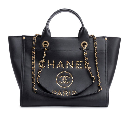 Chanel Black Caviar Small Studded Deauville Tote