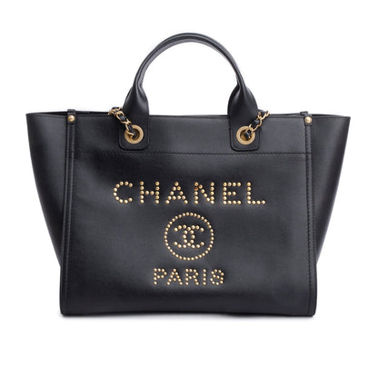 Chanel Black Caviar Small Studded Deauville Tote