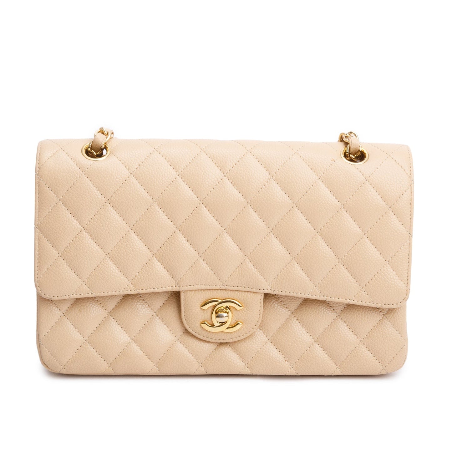 Chanel Beige Quilted Caviar Double Flap Bag