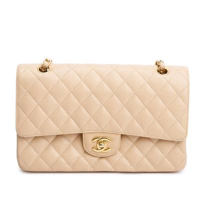 Chanel Beige Quilted Caviar Double Flap Bag