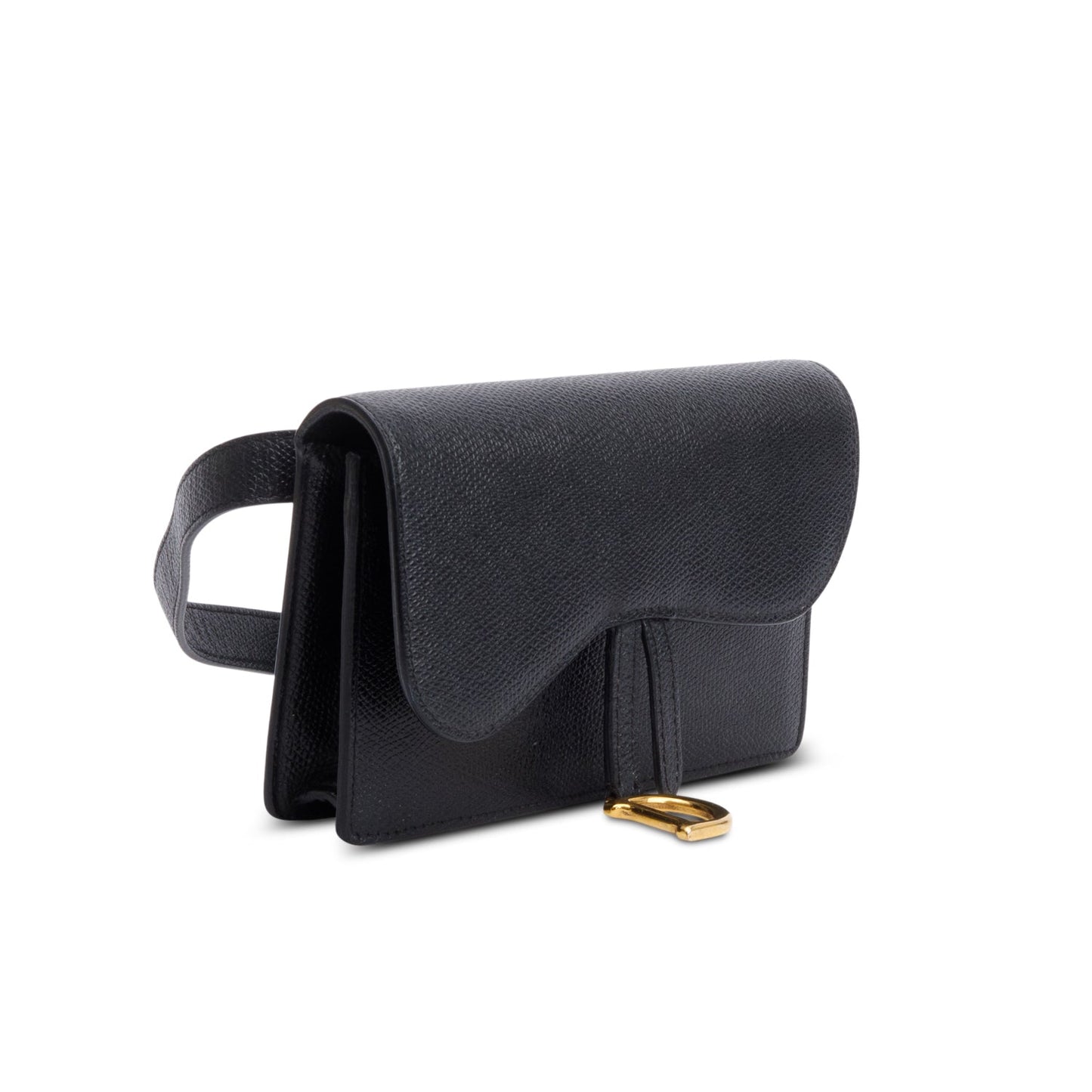 Christian Dior Black Grained Calfskin Saddle Belt Bag