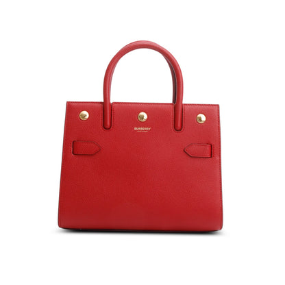 Burberry Red Grainy Calfskin Mini Title Top Handle Bag
