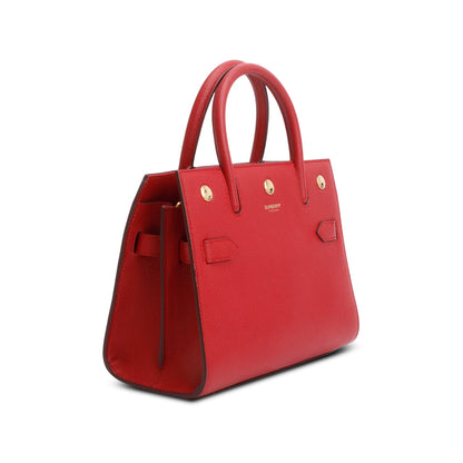 Burberry Red Grainy Calfskin Mini Title Top Handle Bag
