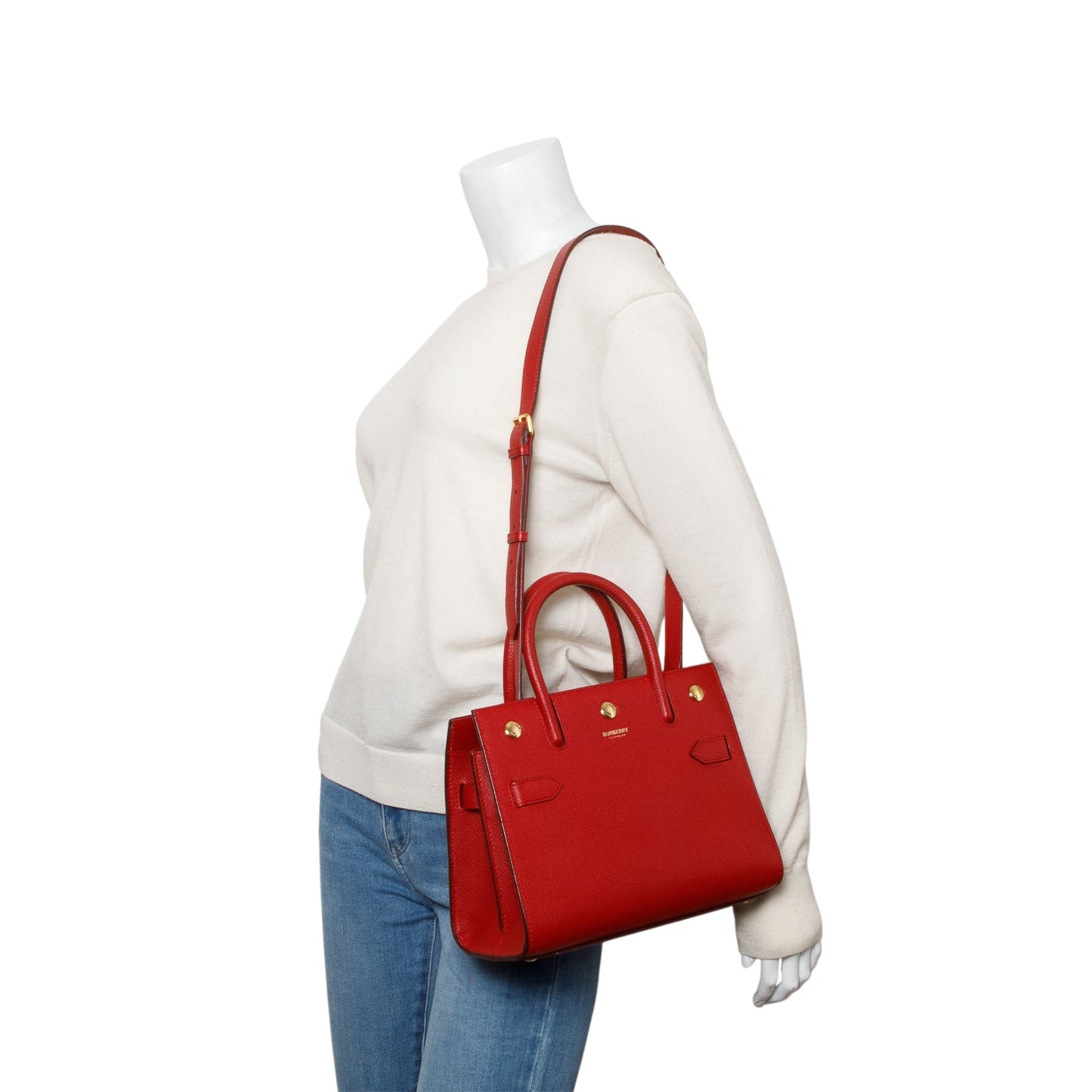 Burberry Red Grainy Calfskin Mini Title Top Handle Bag