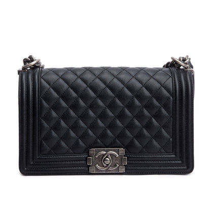 Chanel Black Caviar Quilted Medium Boy Bag