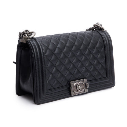 Chanel Black Caviar Quilted Medium Boy Bag
