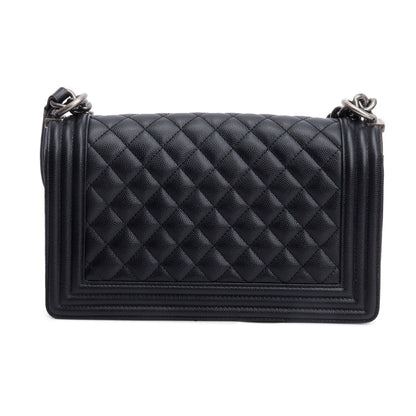 Chanel Black Caviar Quilted Medium Boy Bag