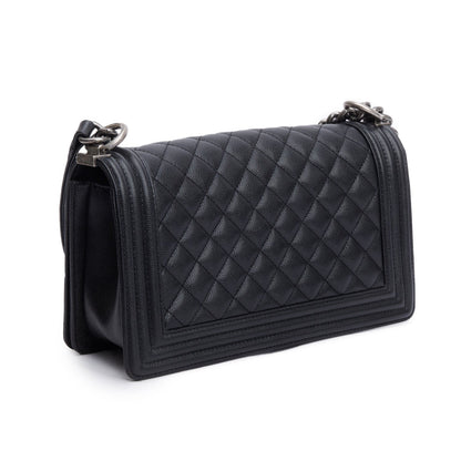 Chanel Black Caviar Quilted Medium Boy Bag