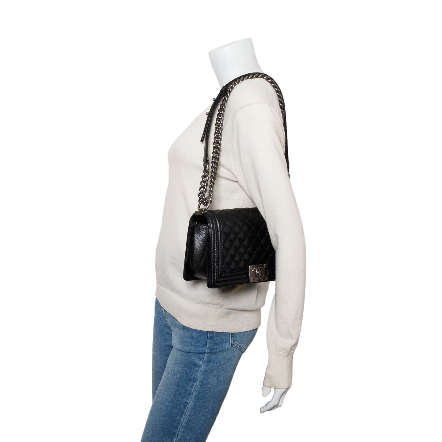 Chanel Black Caviar Quilted Medium Boy Bag