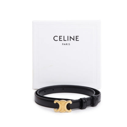 Celine 2023 Black Taurillon Leather Small Triomphe 18 MM Belt, Size 70