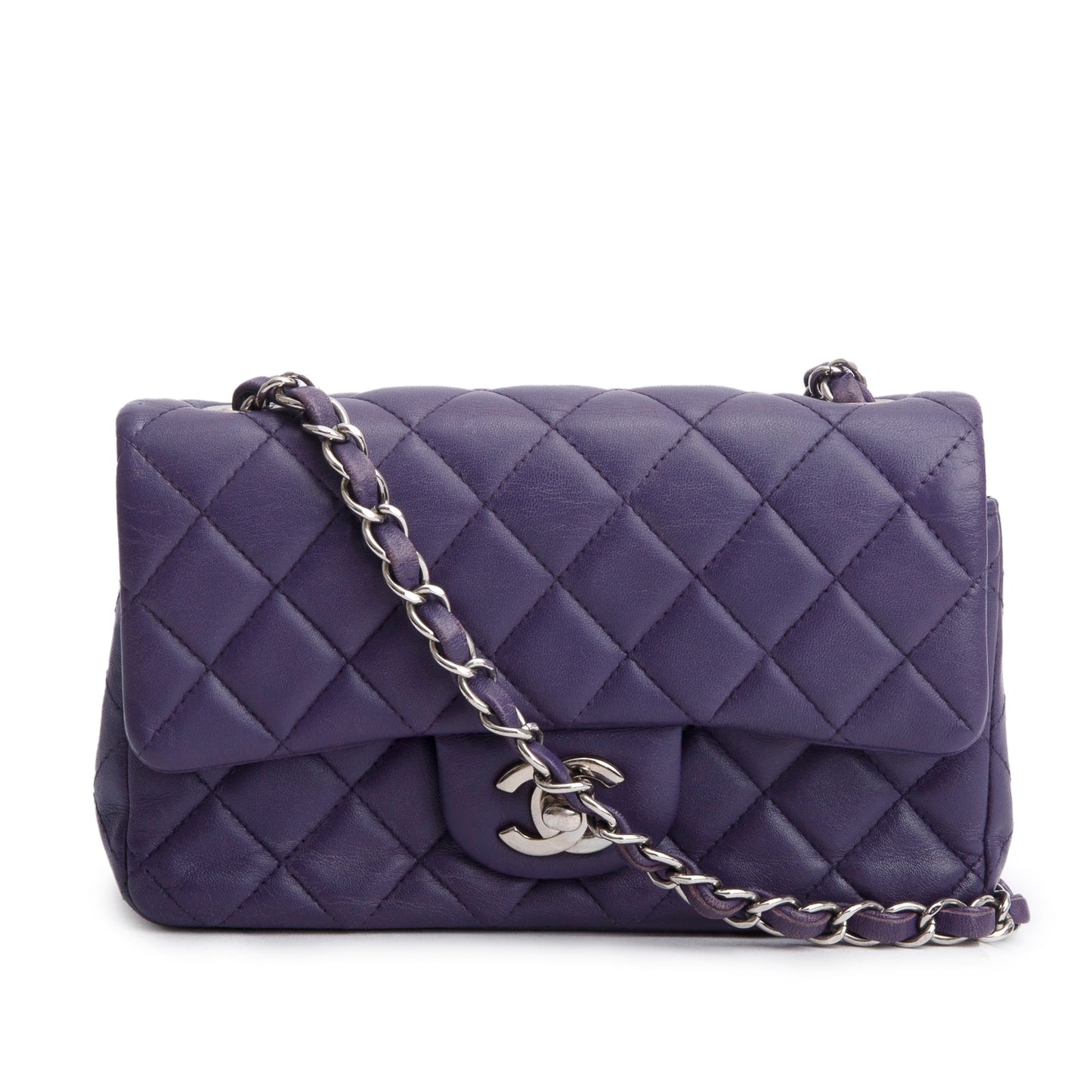 Chanel Quilted Purple Lambskin Mini Rectangular Flap Bag