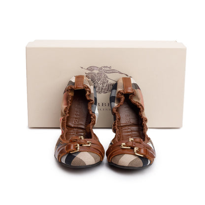 Burberry Bridle House Check Falcony Ballerina Shoes, Size 6
