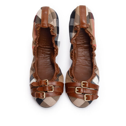 Burberry Bridle House Check Falcony Ballerina Shoes, Size 6