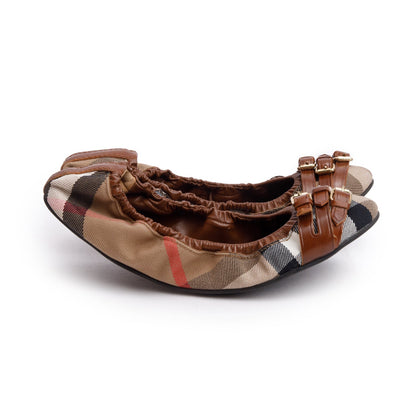 Burberry Bridle House Check Falcony Ballerina Shoes, Size 6