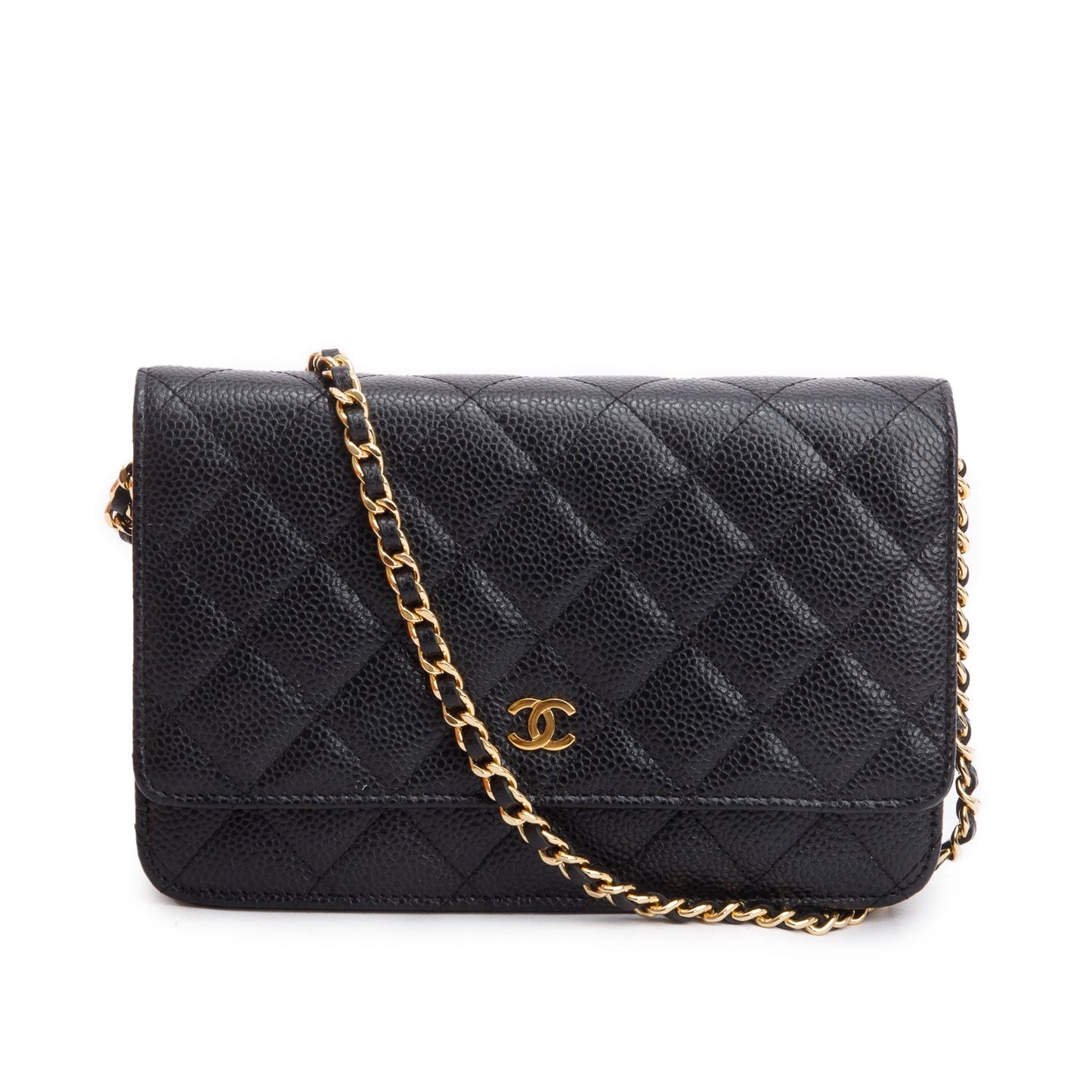 Chanel Black Quilted Caviar Leather Classic Wallet on Chain