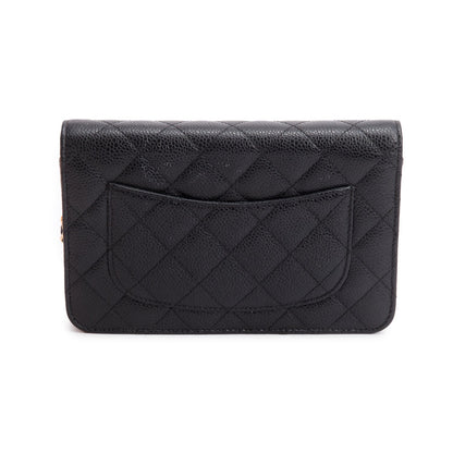 Chanel Black Quilted Caviar Leather Classic Wallet on Chain