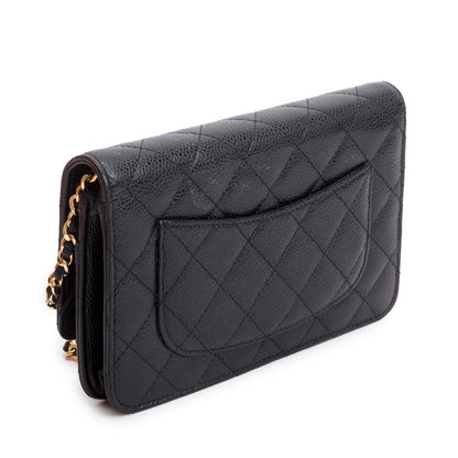 Chanel Black Quilted Caviar Leather Classic Wallet on Chain